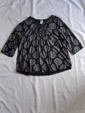 Faded Glory Women's Blouse Size XXL (20) Black Medallion Print 3/4 Sleeve